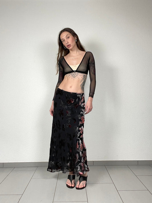 Velvet floral bias skirt