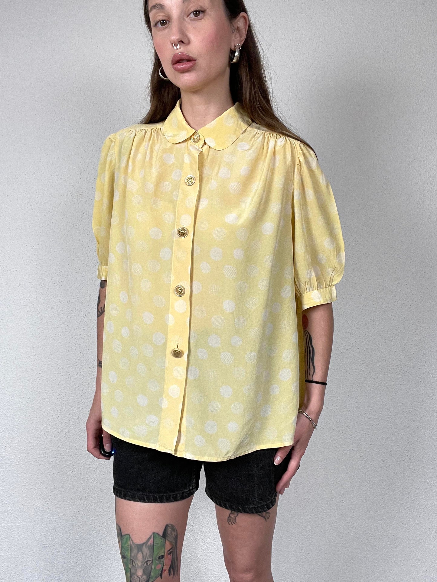 Vintage Yellow Polka Dot Silk Shirt