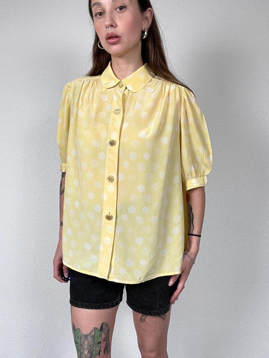 Vintage Yellow Polka Dot Silk Shirt