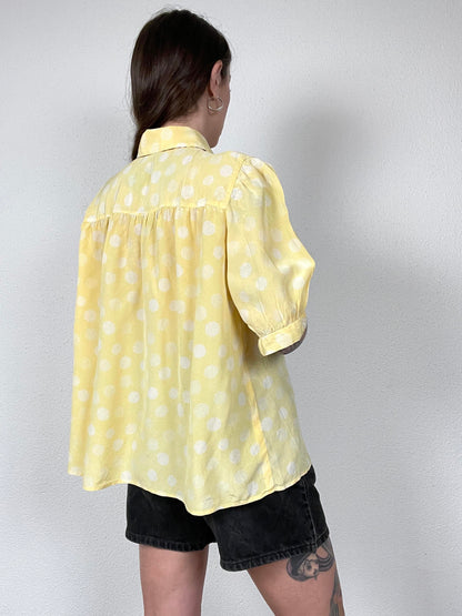 Vintage Yellow Polka Dot Silk Shirt
