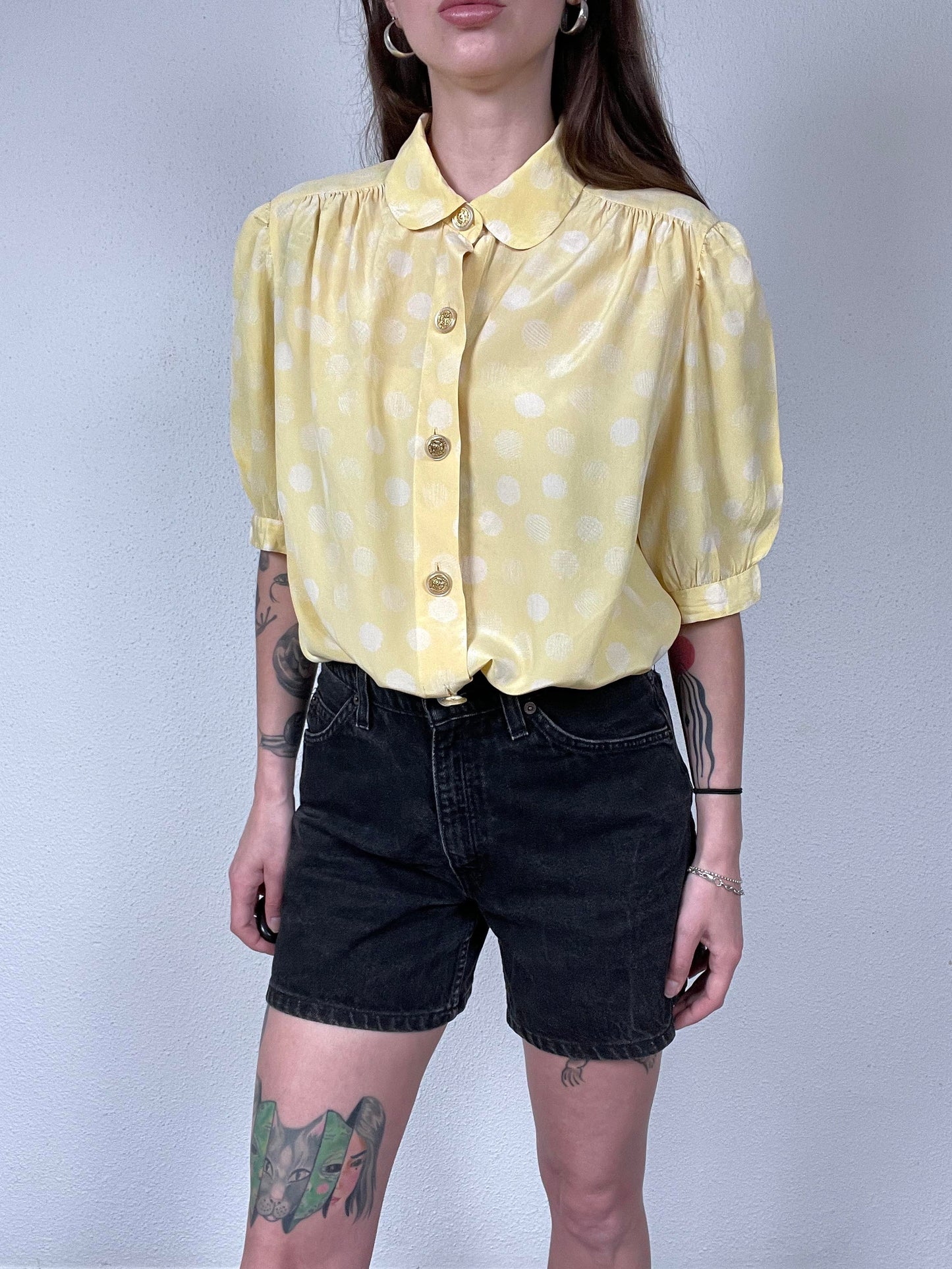 Vintage Yellow Polka Dot Silk Shirt