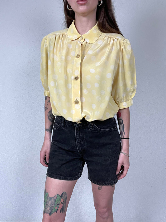 Vintage Yellow Polka Dot Silk Shirt