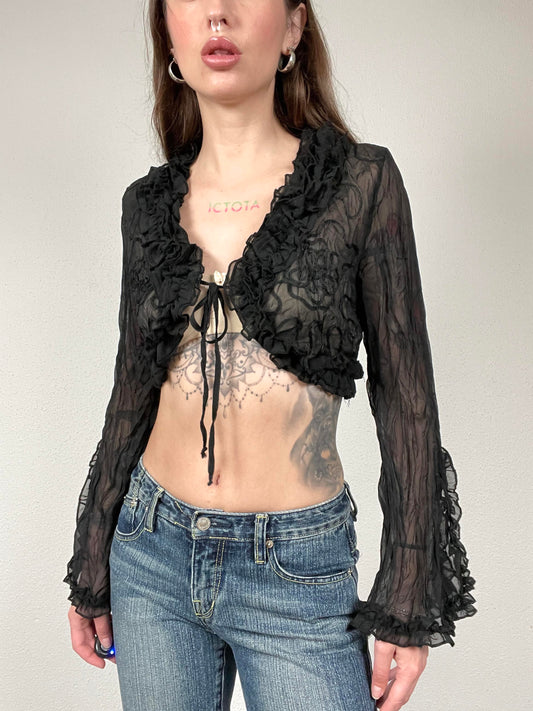 Vintage Black Ruffled Blouse