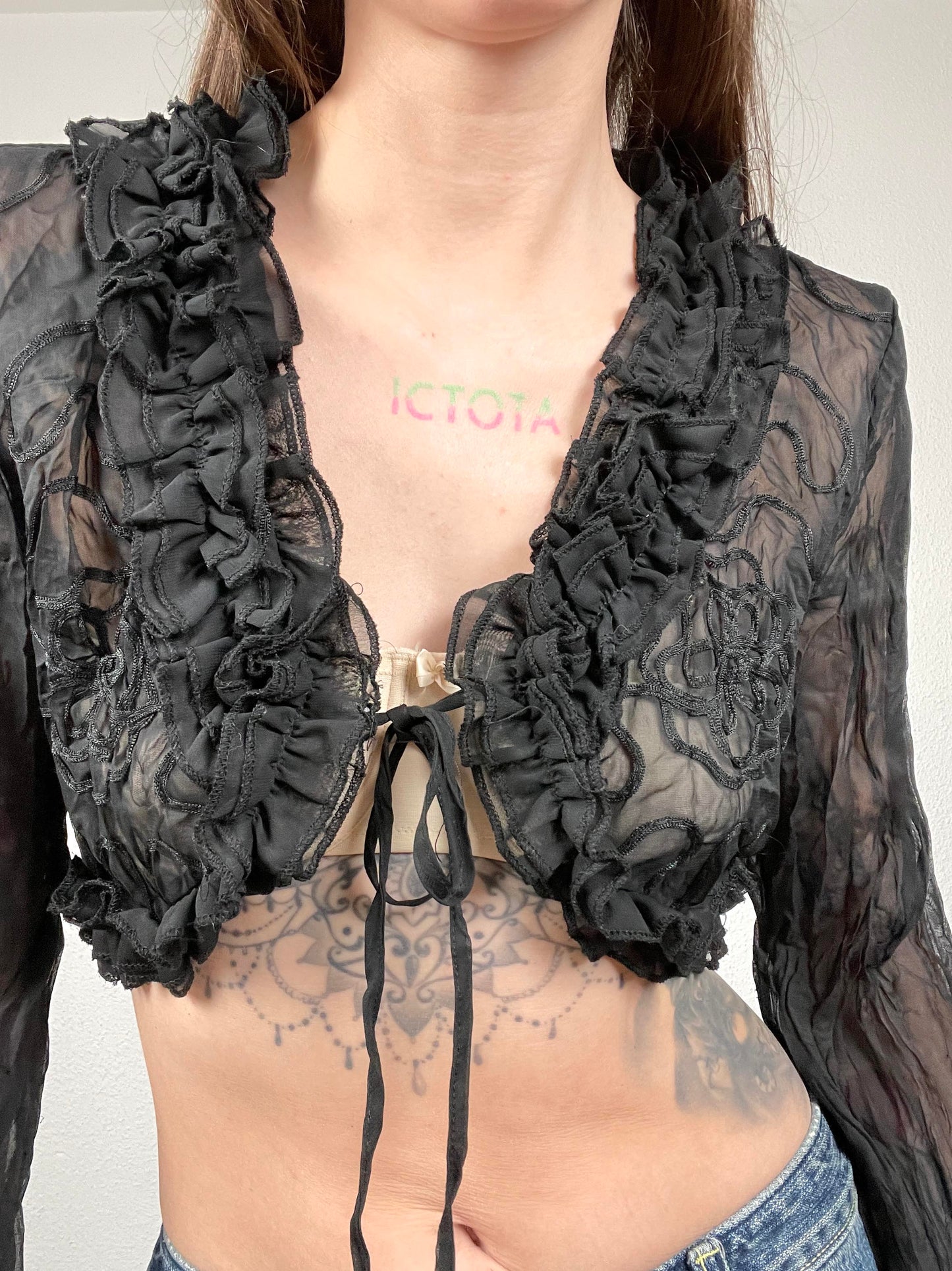 Vintage Black Ruffled Blouse