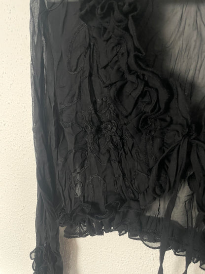 Vintage Black Ruffled Blouse