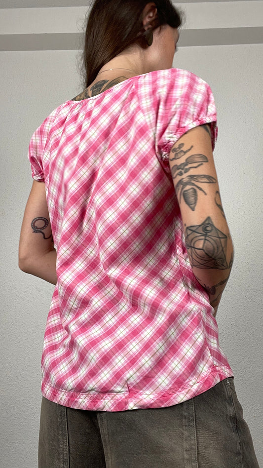 Y2K Pink Check Cotton Top