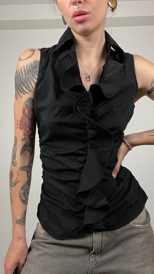 Y2K Ruffle Front Sleeveless Blouse