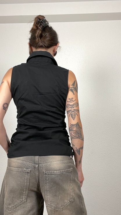 Y2K Ruffle Front Sleeveless Blouse