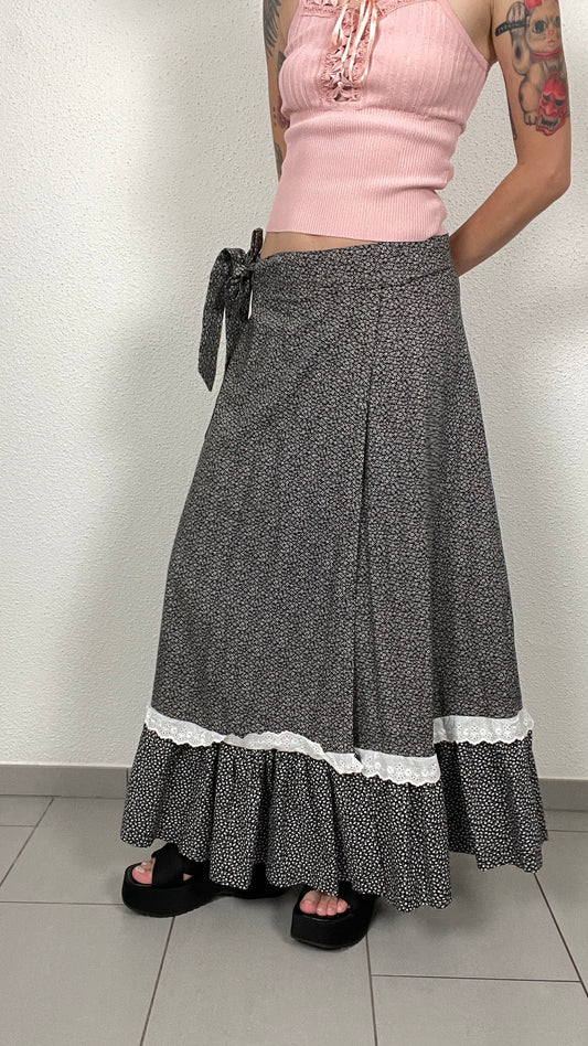 Vintage Wrap Skirt with Lace Detail