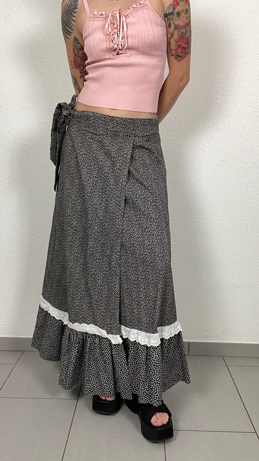 Vintage Wrap Skirt with Lace Detail