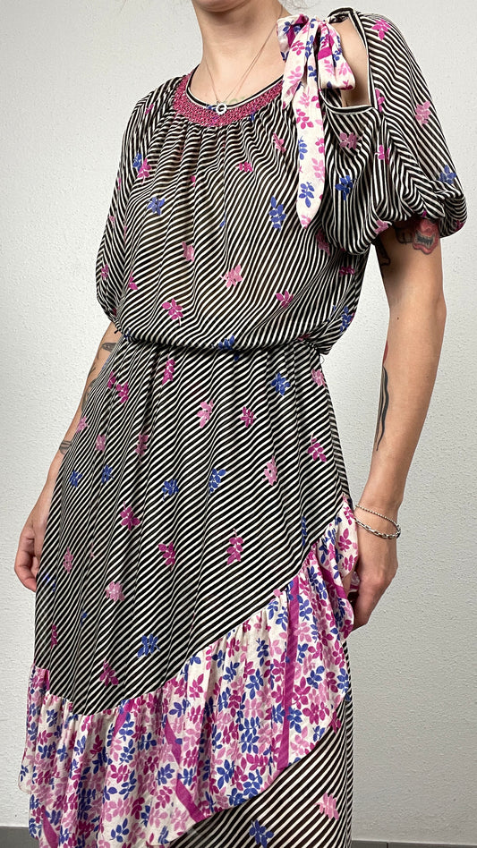 80s Striped Floral Midi Dress – Virginie Paris