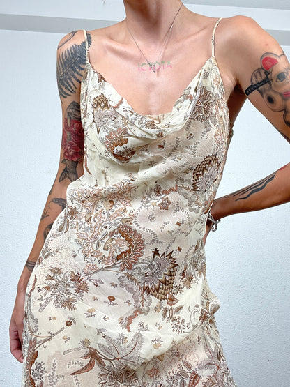 Y2K Floral Cream Maxi Slip Dress