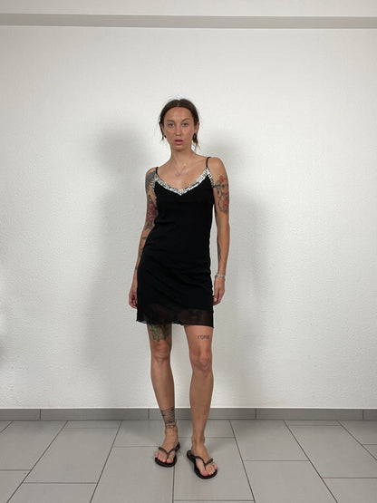 Y2K Black Mini Slip Dress with Sequin Detail