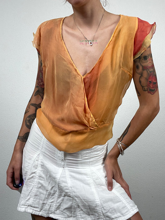 Vintage 90s Sheer Silk Wrap Blouse