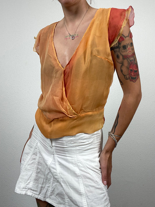 Vintage 90s Sheer Silk Wrap Blouse