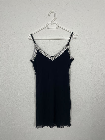 Y2K Black Mini Slip Dress with Sequin Detail