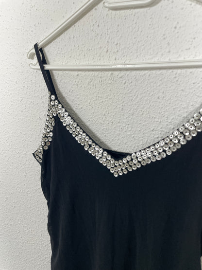 Y2K Black Mini Slip Dress with Sequin Detail