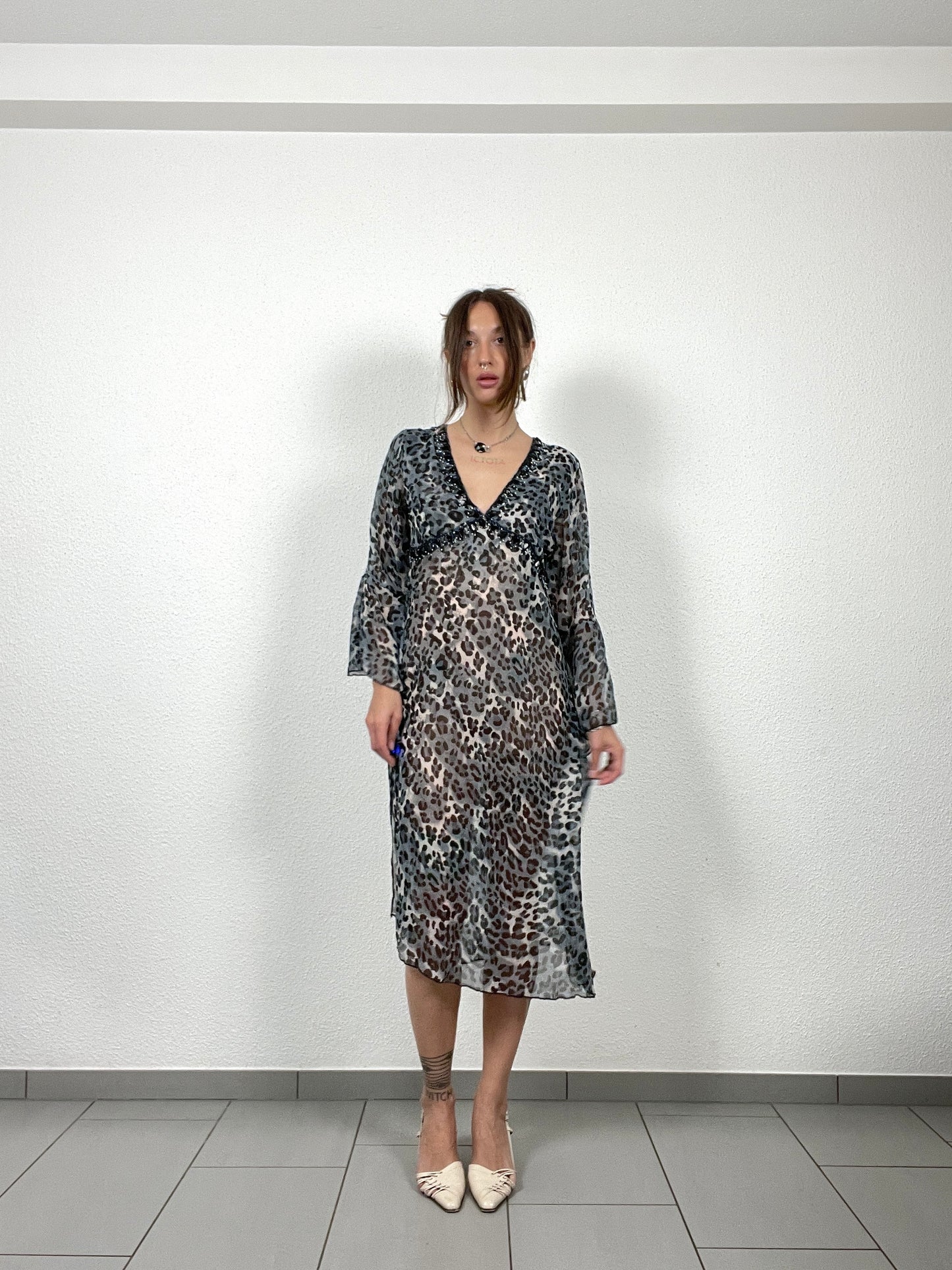 Vintage 2000s Sheer Leopard Dress