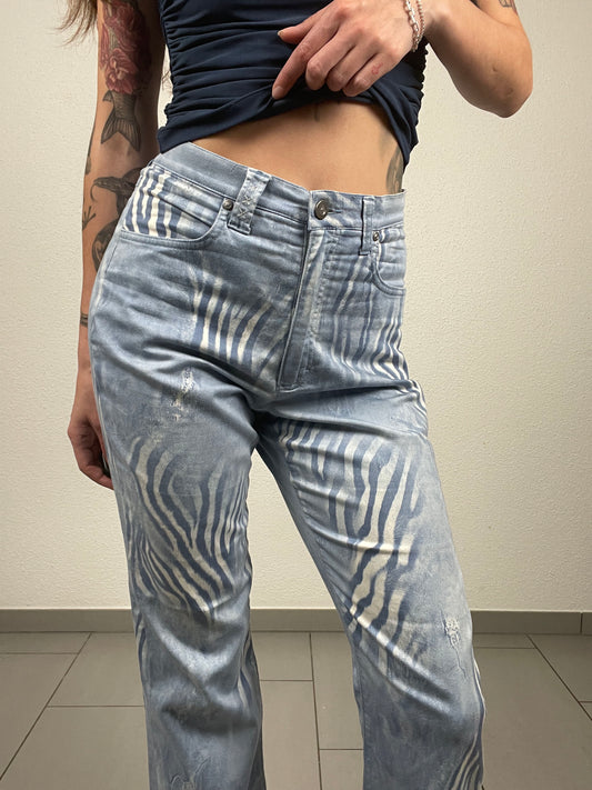 Y2K Light Wash Zebra Pants