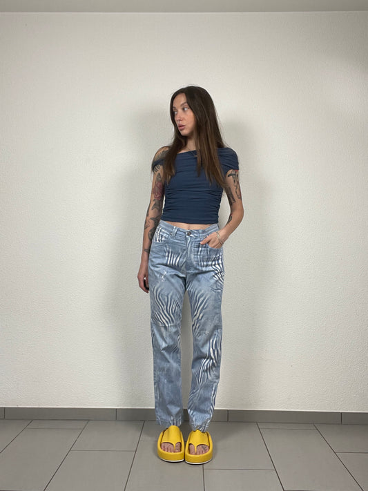 Y2K Light Wash Zebra Pants