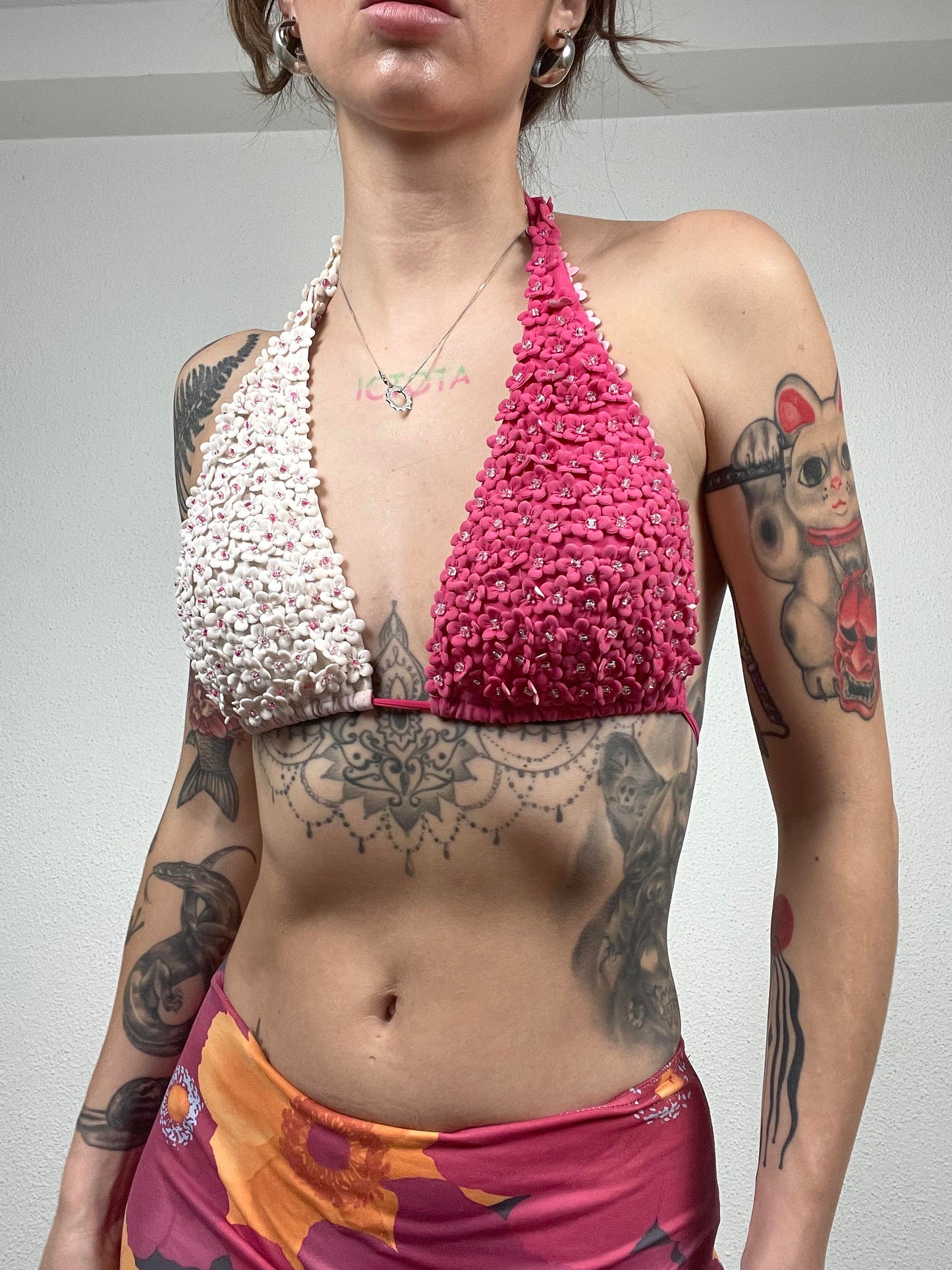 Pink White Bikini Top by Roe