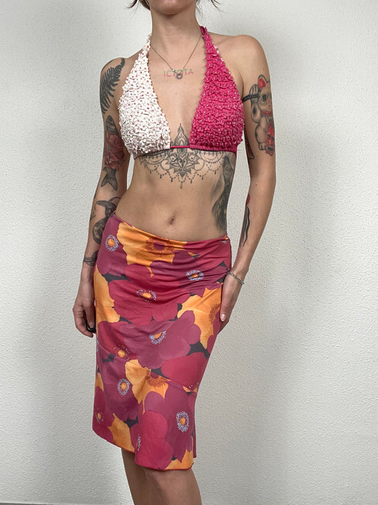 Pink White Bikini Top by Roe