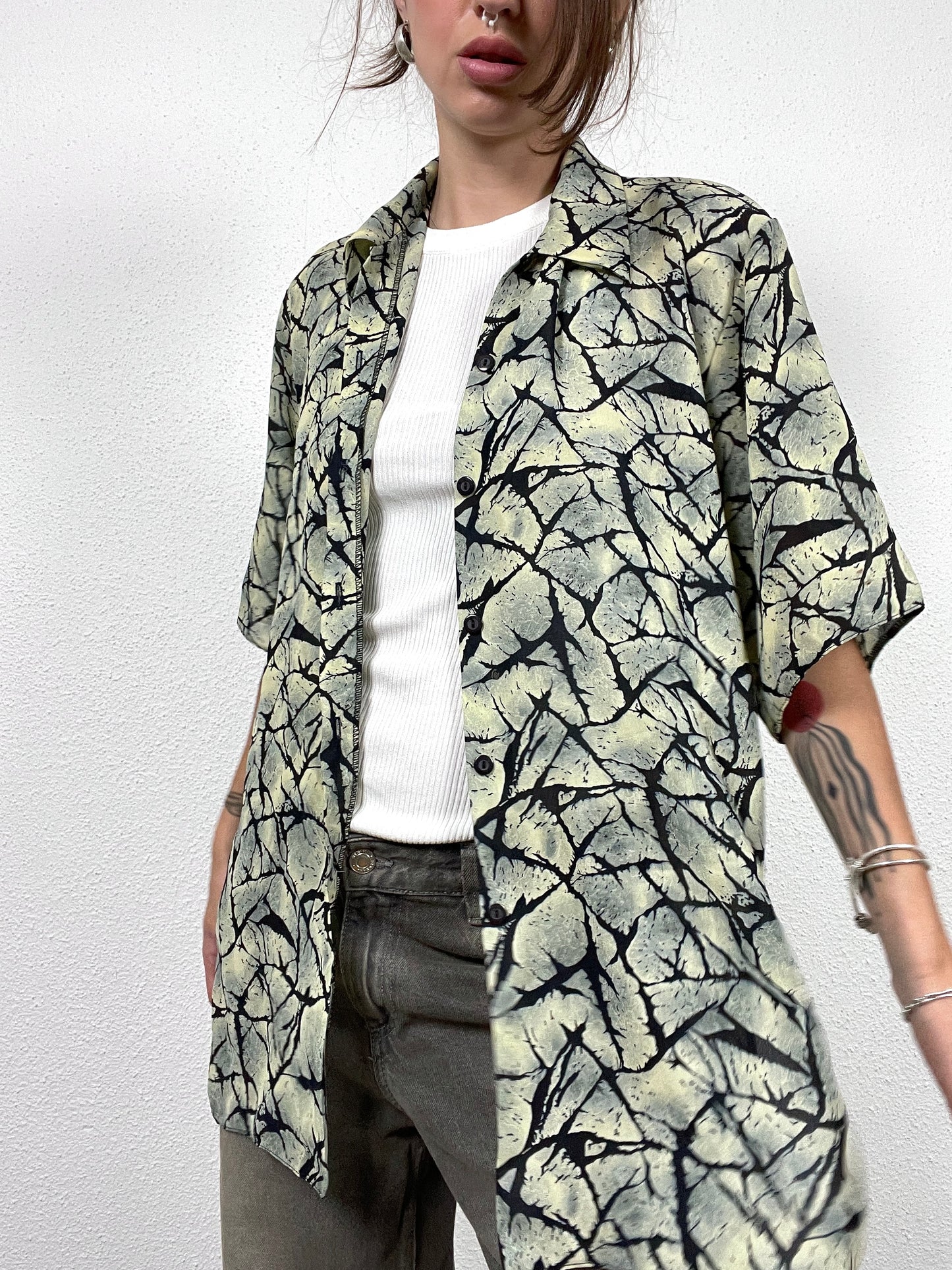 Vintage Abstract Leaf Print Shirt
