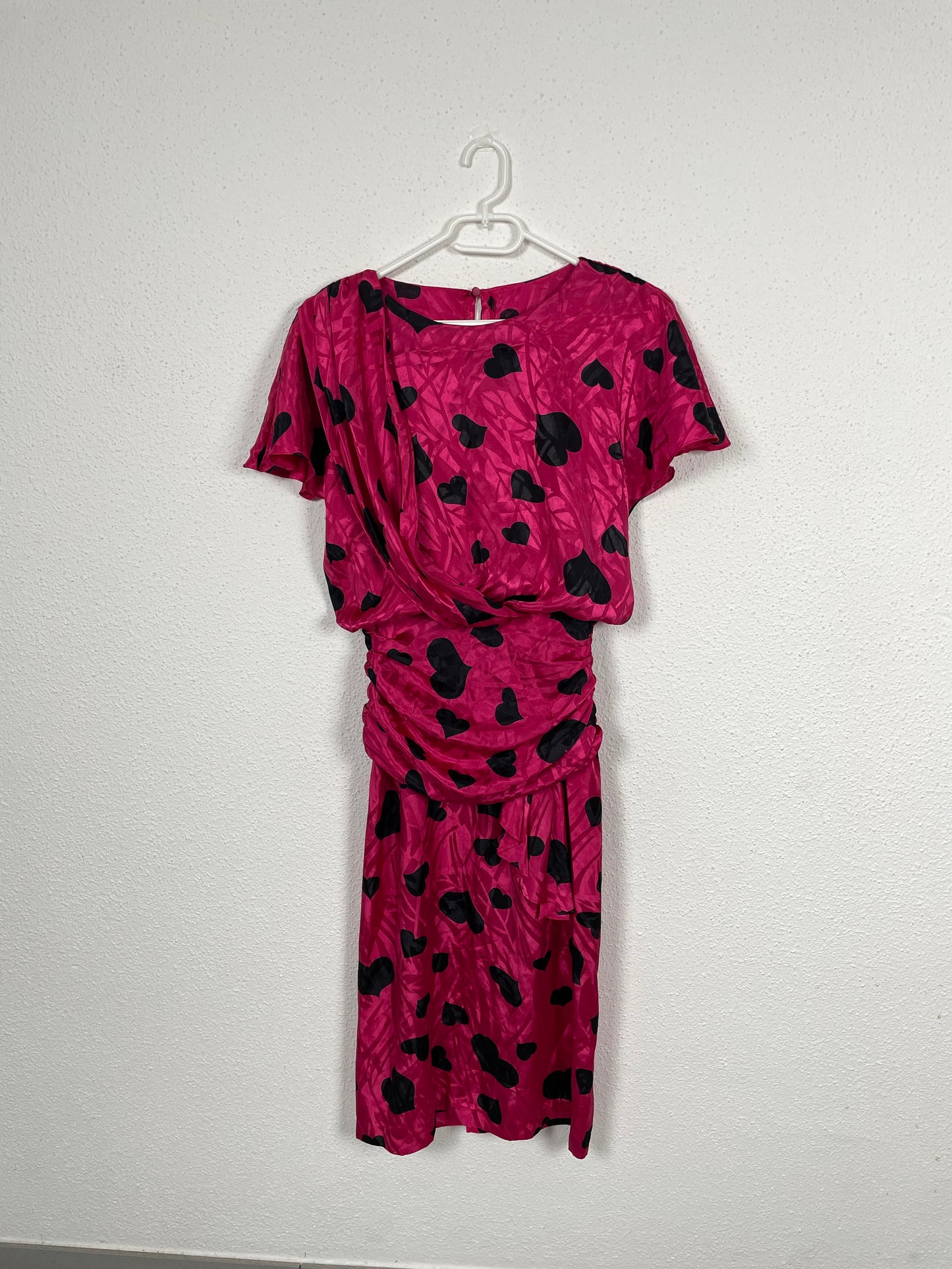 Vintage 80s Heart Print Midi Pink Dress