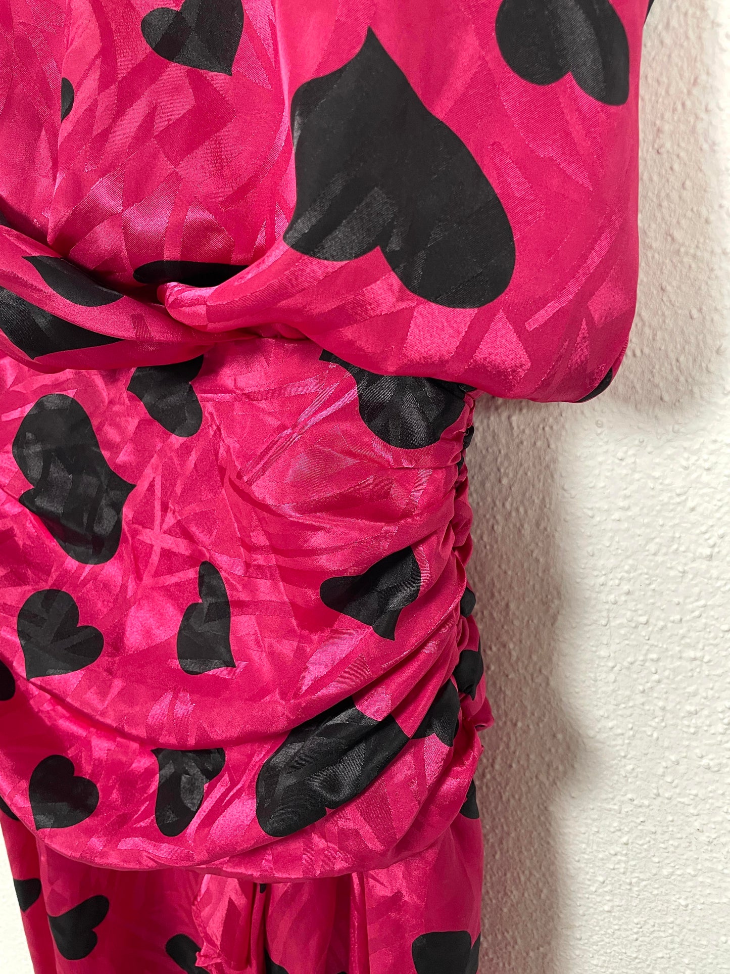 Vintage 80s Heart Print Midi Pink Dress