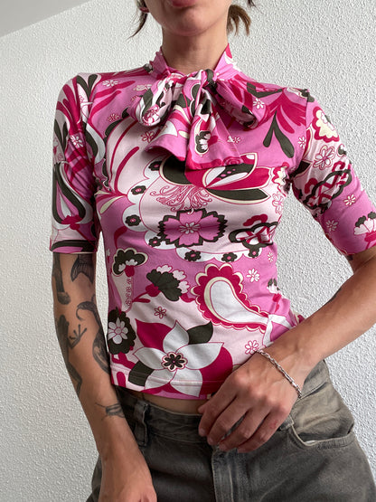 Y2K Pink Psychedelic Bow Top – More & More