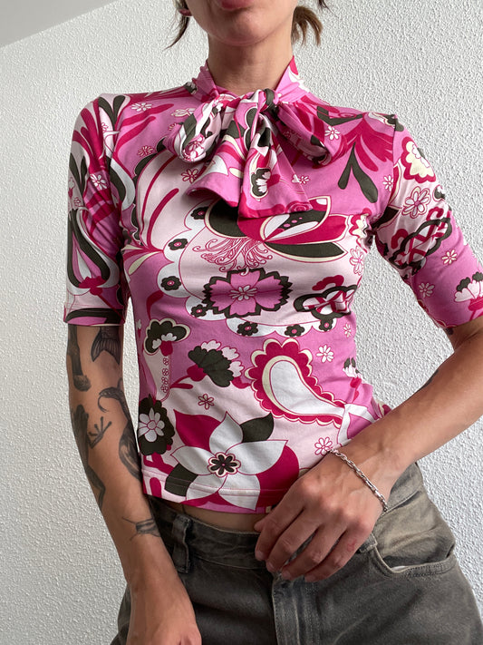 Y2K Pink Psychedelic Bow Top – More & More