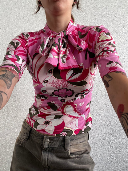 Y2K Pink Psychedelic Bow Top – More & More