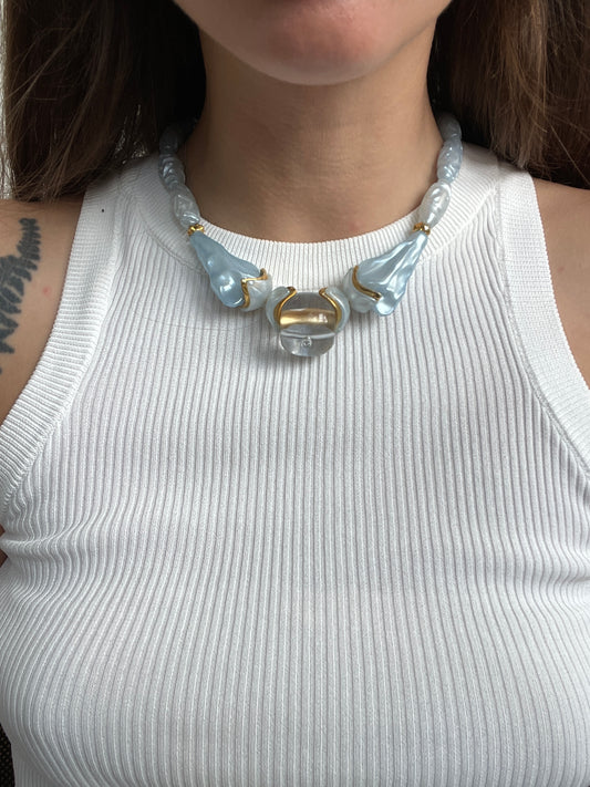 Y2K Chunky Iridescent Beaded Statement Necklace