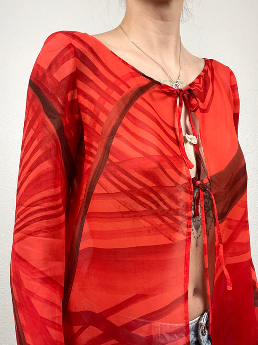 Vintage Y2K Red Tie Front Blouse
