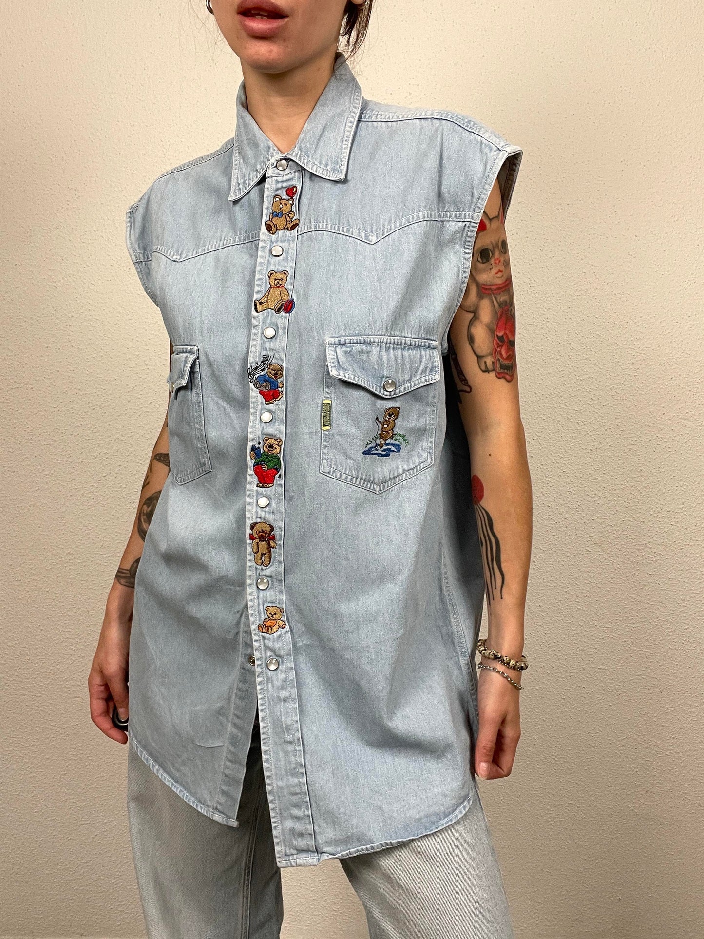 Vintage 90s denim teddy vest