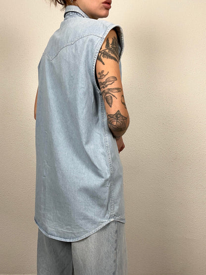Vintage 90s denim teddy vest
