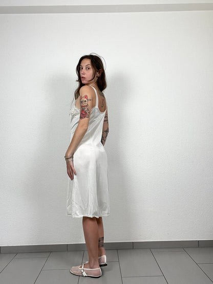 Ivory Satin Vintage Slip Dress with Lace Detail