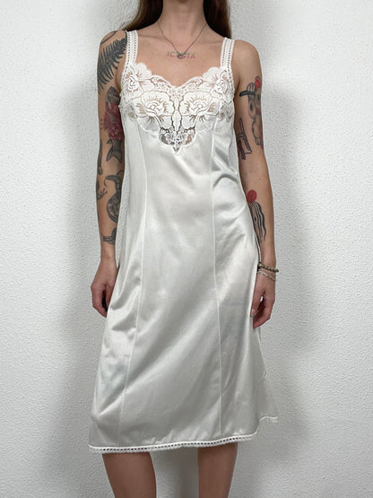 Ivory Satin Vintage Slip Dress with Lace Detail