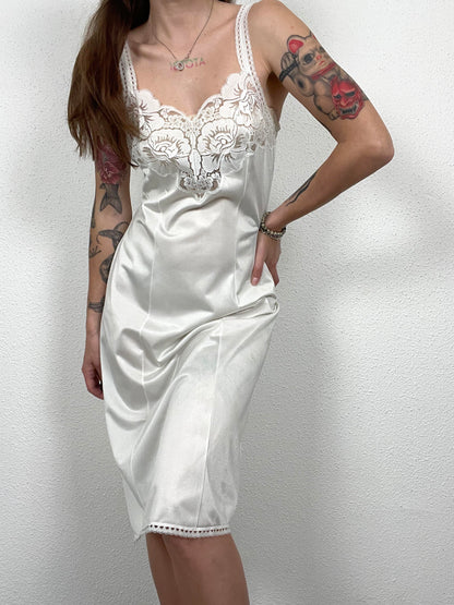 Ivory Satin Vintage Slip Dress with Lace Detail