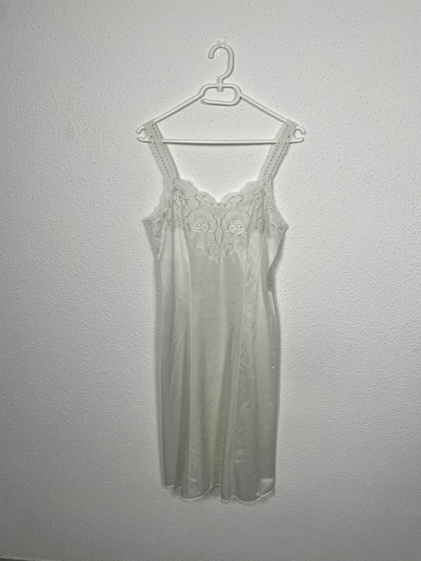 Ivory Satin Vintage Slip Dress with Lace Detail