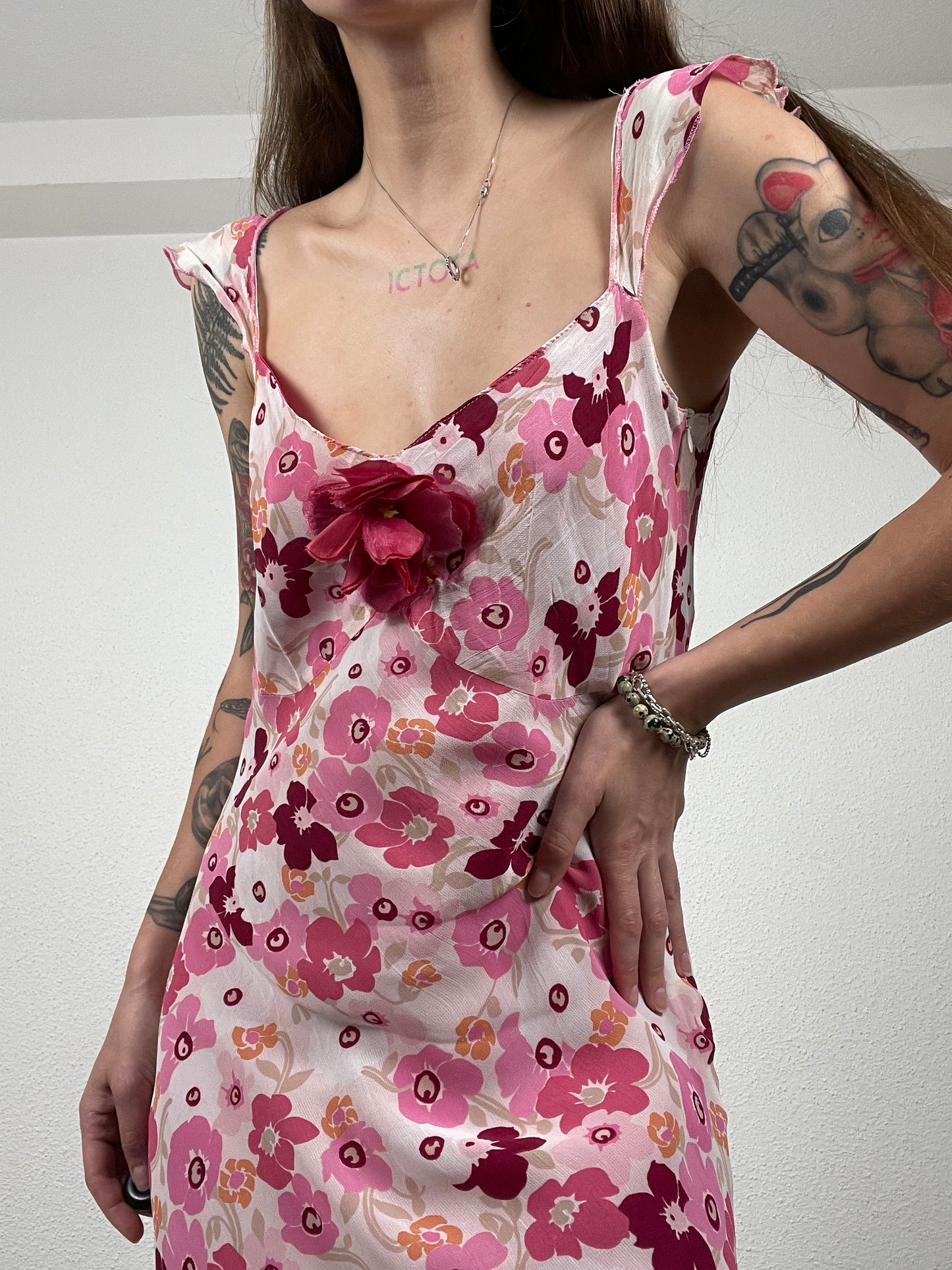 Y2K Pink Floral Midi Dress