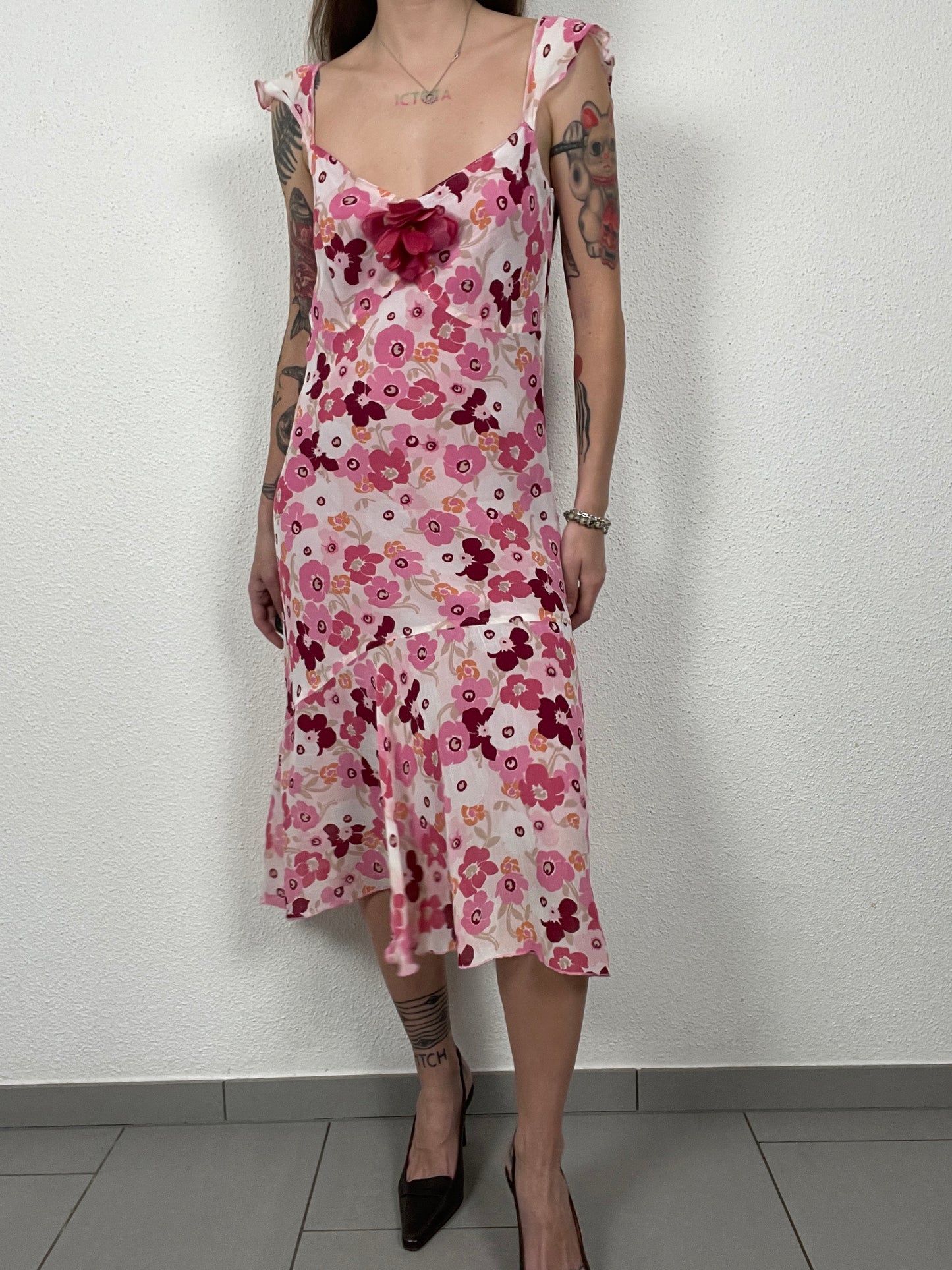 Y2K Pink Floral Midi Dress
