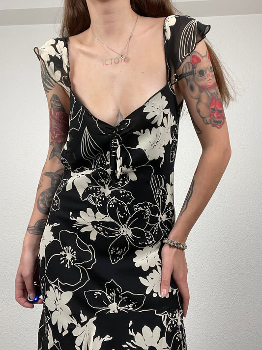 Y2K Black & White Floral Midi Dress
