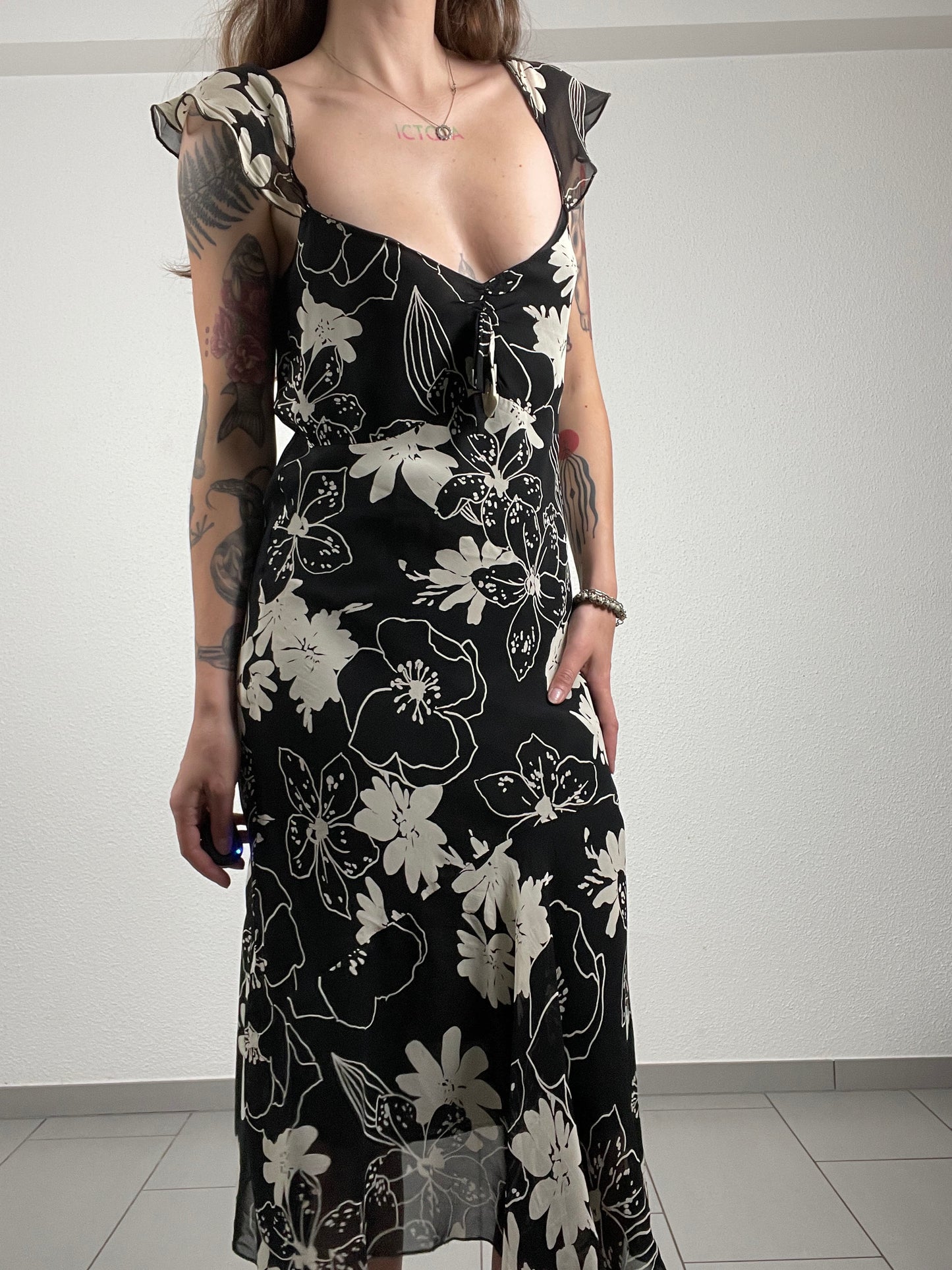 Y2K Black & White Floral Midi Dress