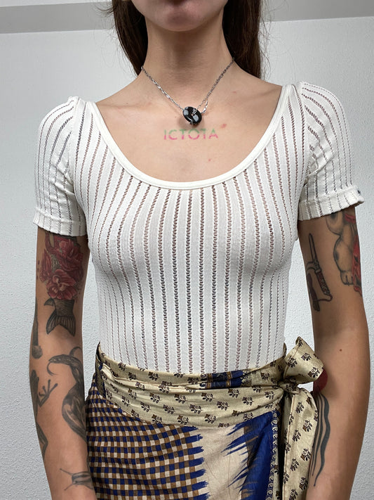 Vintage Anti-Flirt Paris Sheer Ribbed Bodysuit
