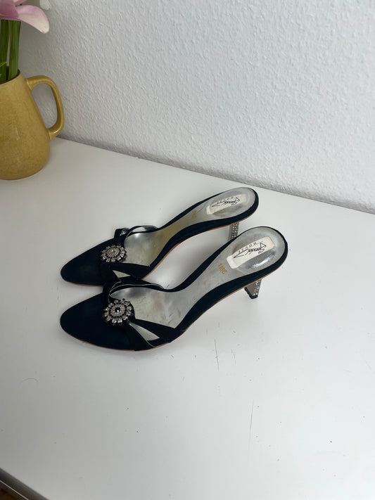 Y2K Black Crystal Heeled Sandals