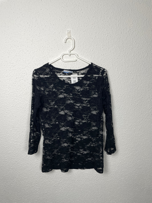 Vintage Y2K Sheer Black Lace Top