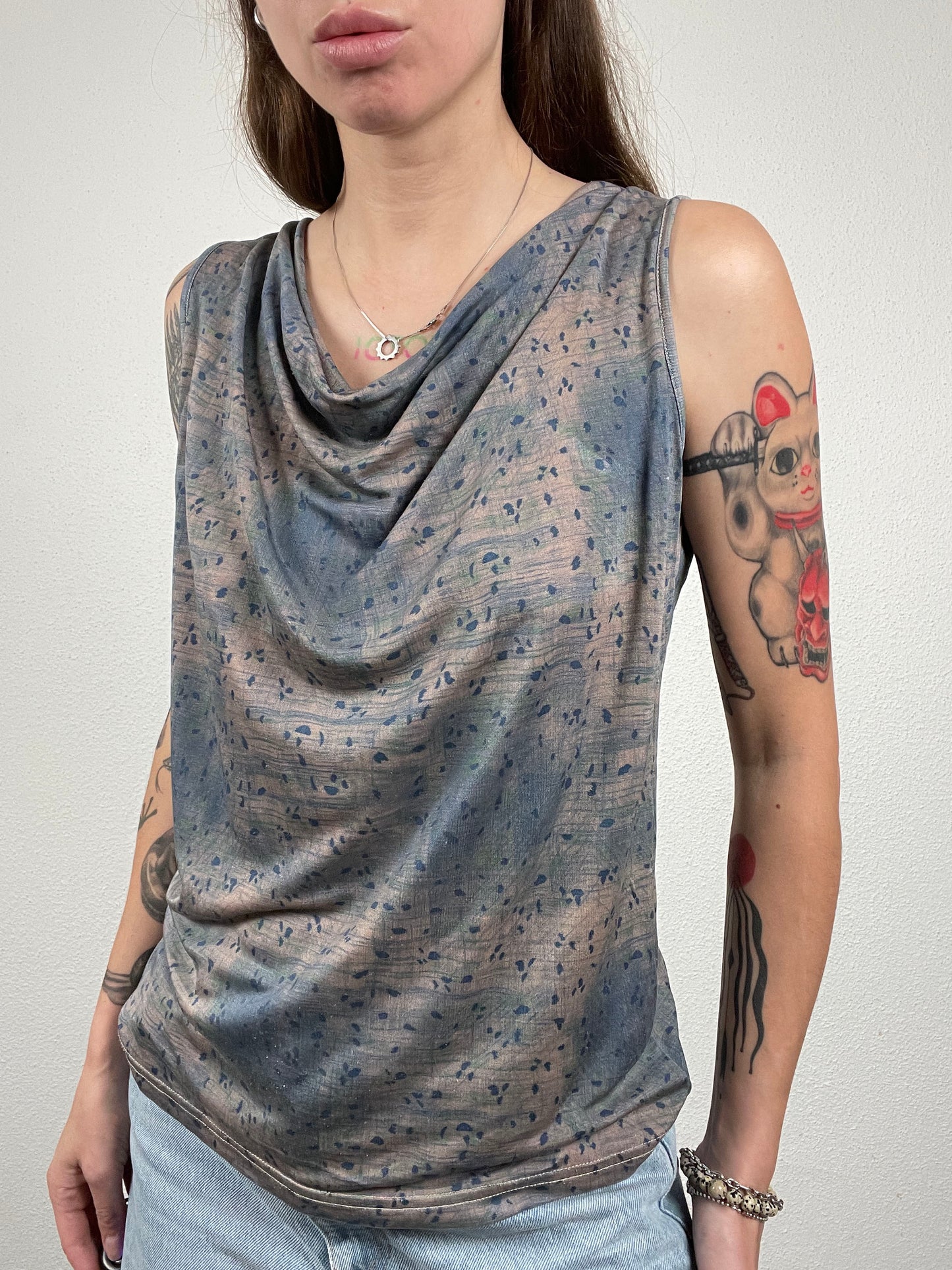 Y2K Organic Silk Cowl Neck Top