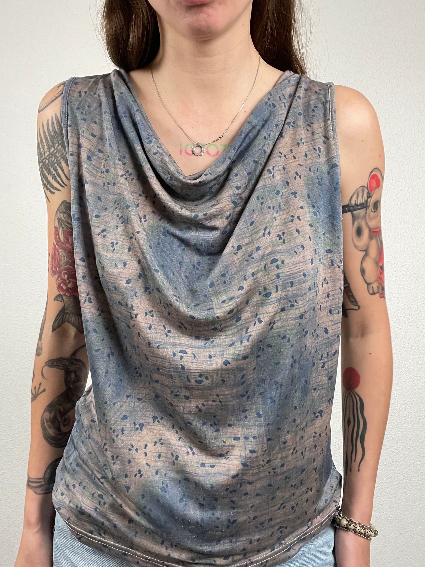 Y2K Organic Silk Cowl Neck Top