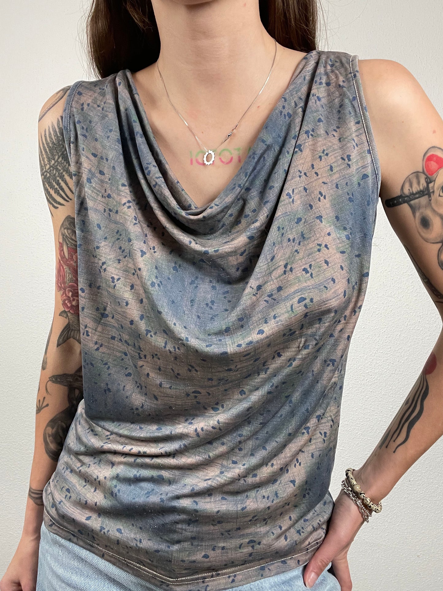 Y2K Organic Silk Cowl Neck Top